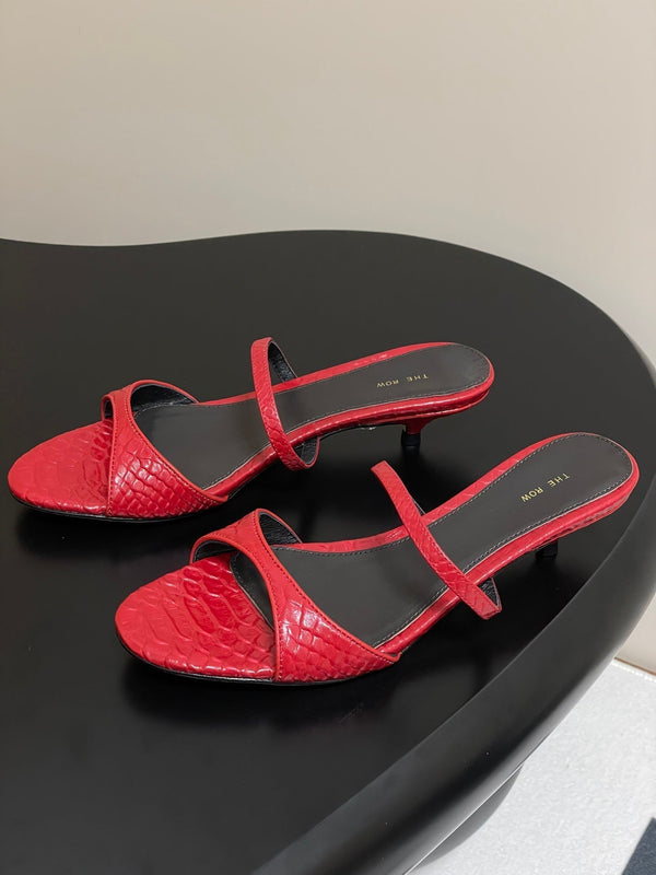 The Row 25S Strap High Heel Mule Sandals 35mm Red Snake Pattern Cowhide 286211
