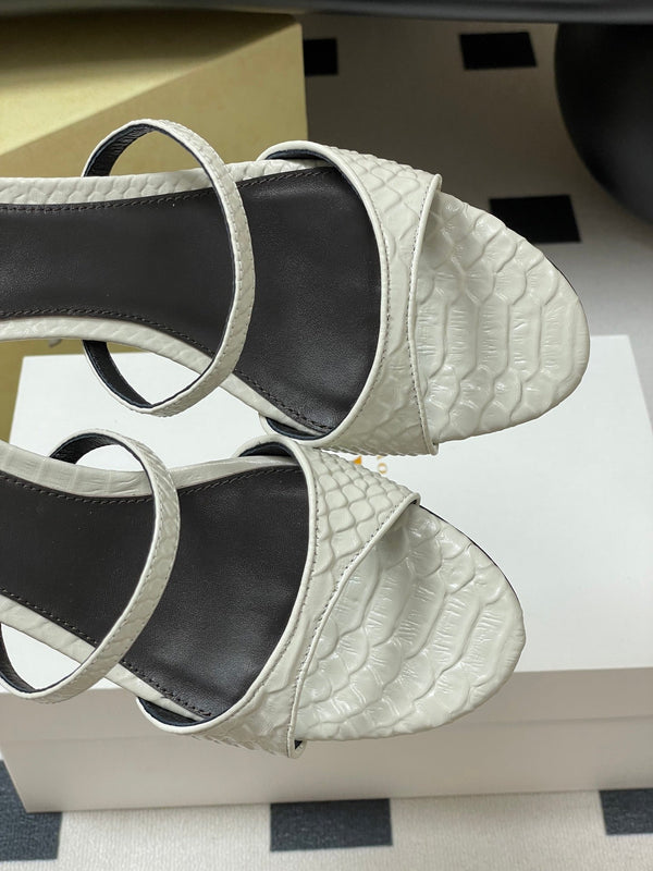 The Row 25S Strap High Heel Mule Sandals 35mm White Snake Pattern Cowhide 286212