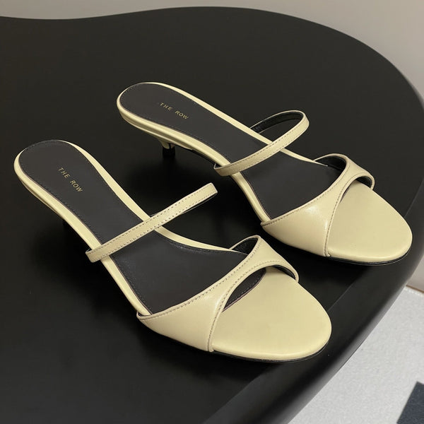 The Row 25S Strap High Heel Mule Sandals 35mm Beige Sheepskin 286215
