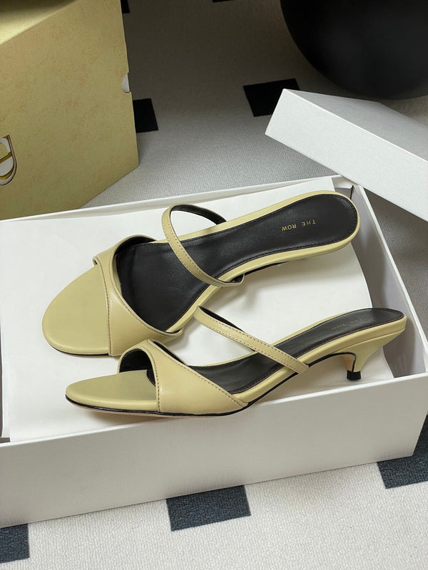 The Row 25S Strap High Heel Mule Sandals 35mm Beige Sheepskin 286215