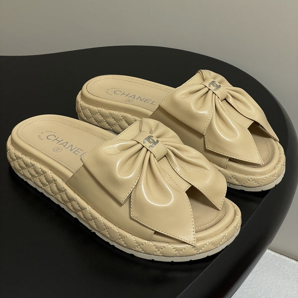 CC 25SS Big Bow Thick-soled Mule Sandals Beige Lambskin 319706