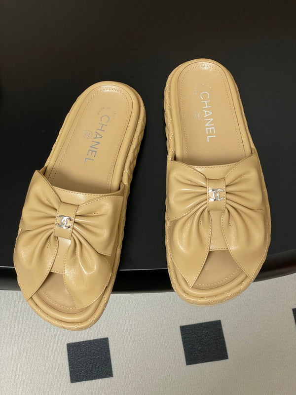 CC 25SS Big Bow Thick-soled Mule Sandals Beige Lambskin 319706