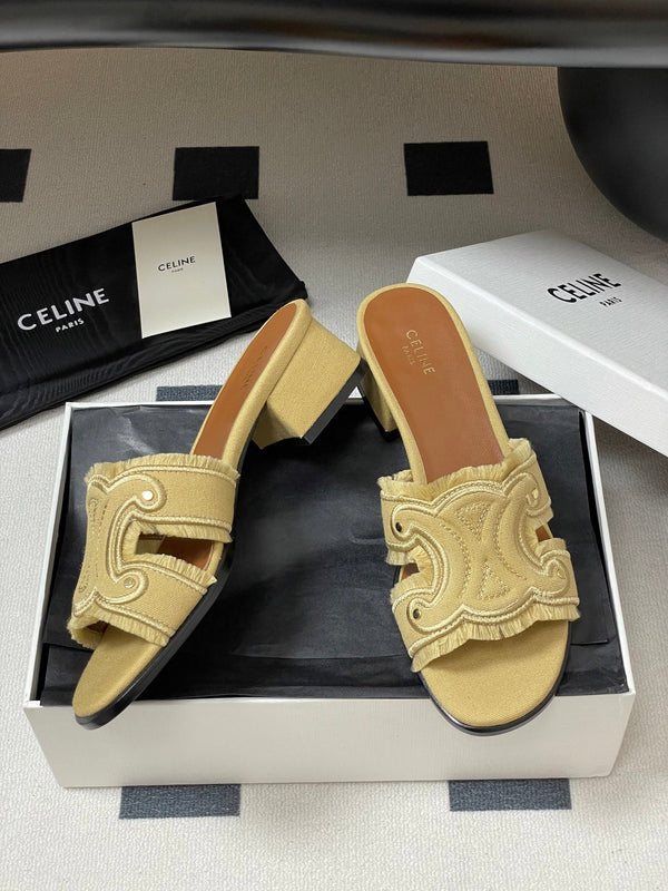 CL Marina Fringed Mule 40mm In Caramel Denim 319737