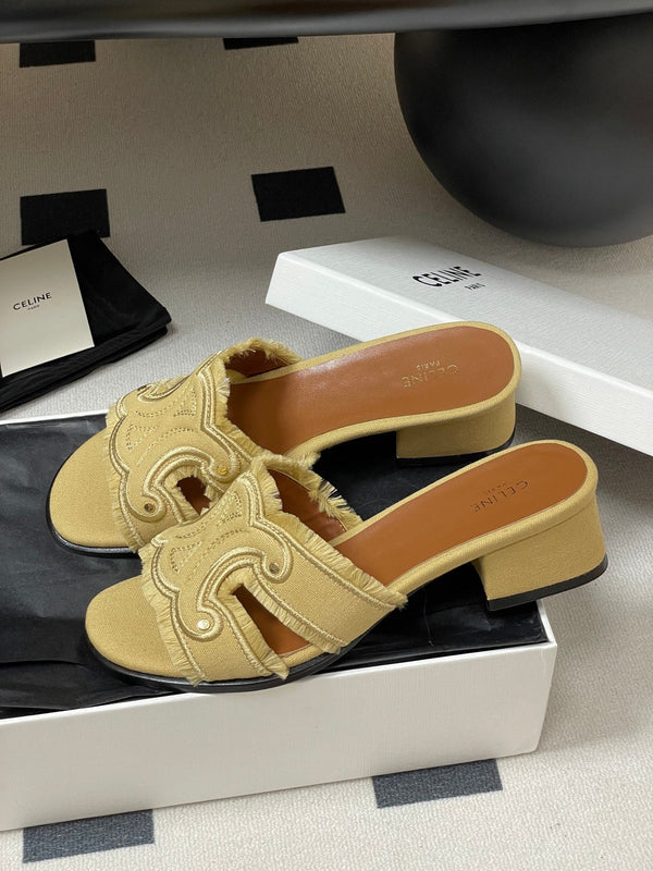 CL Marina Fringed Mule 40mm In Caramel Denim 319737