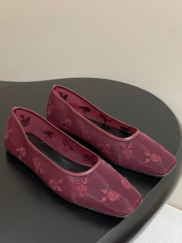 Manolo 25 Ballet Flats Red Mesh Fabric 319740