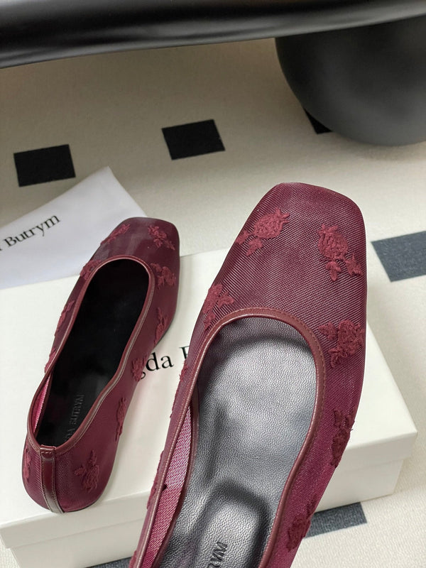 Manolo 25 Ballet Flats Red Mesh Fabric 319740