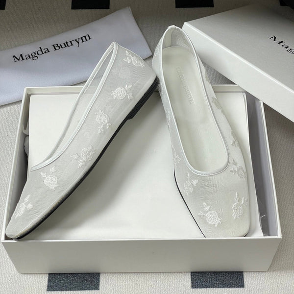 Ballerine Manolo 25 in tessuto a rete bianco 319741