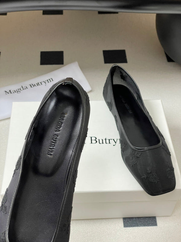 Manolo 25 Ballet Flats Black Mesh Fabric 319742