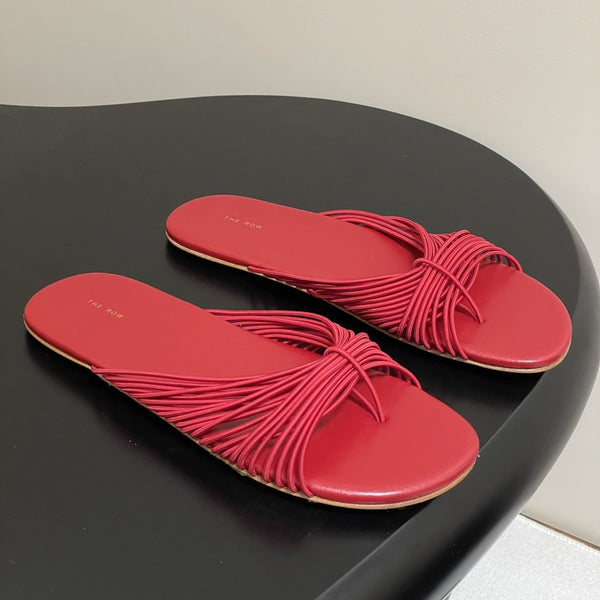 The Row Sara Slide Sandal In Red Elastic And Leather 345203