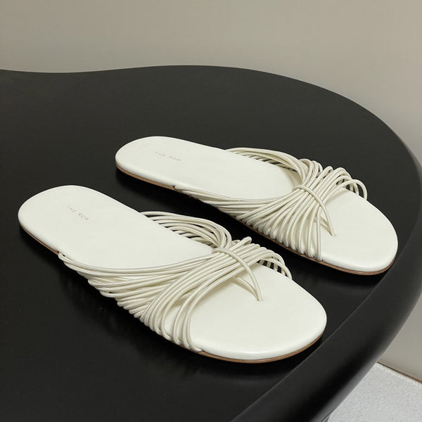 The Row Sara Slide Sandal In Ivory Elastic And Leather 345204