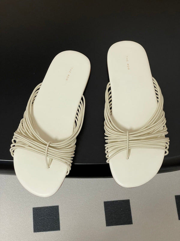 The Row Sara Slide Sandal In Ivory Elastic And Leather 345204