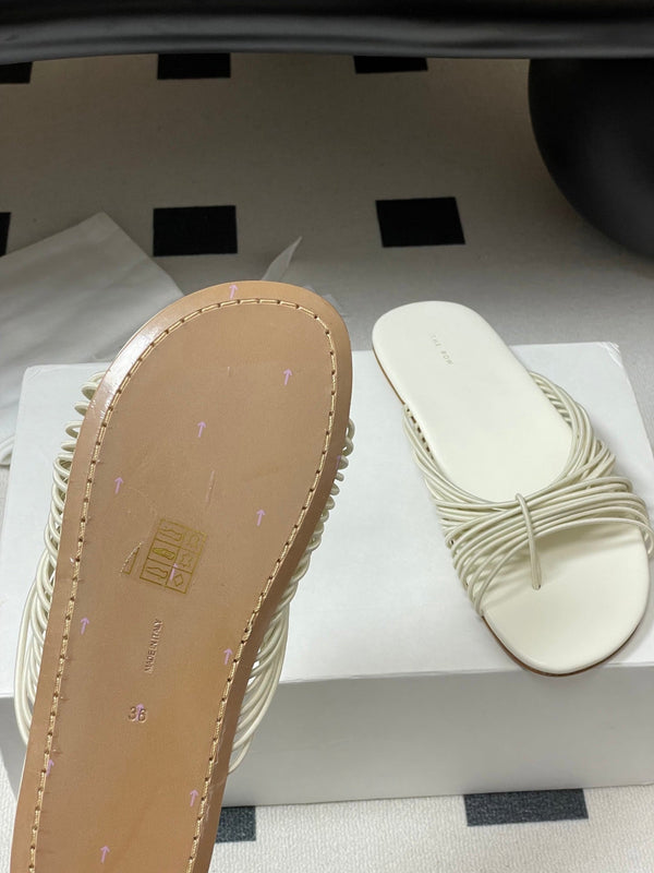 The Row Sara Slide Sandal In Ivory Elastic And Leather 345204