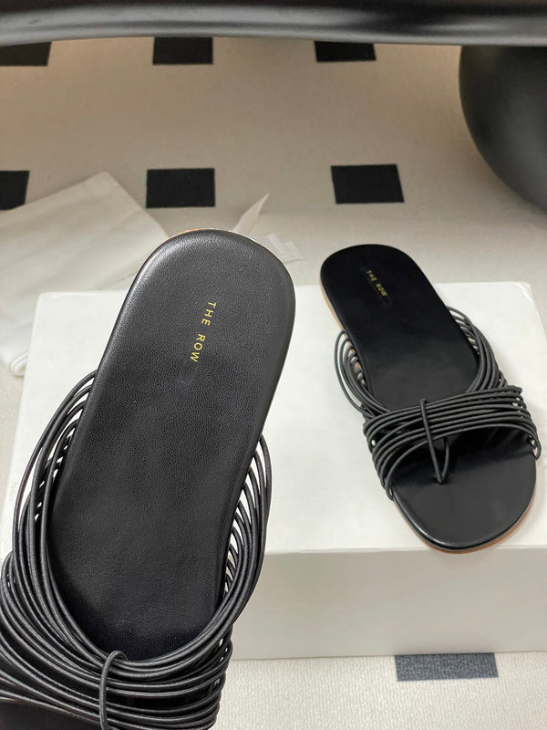 The Row Sara Slide Sandal In Black Elastic And Leather 345205