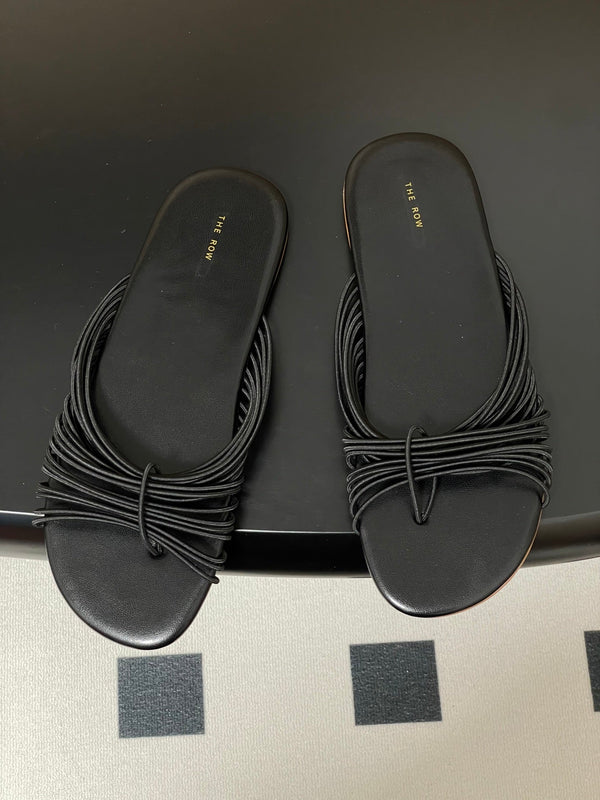 The Row Sara Slide Sandal In Black Elastic And Leather 345205