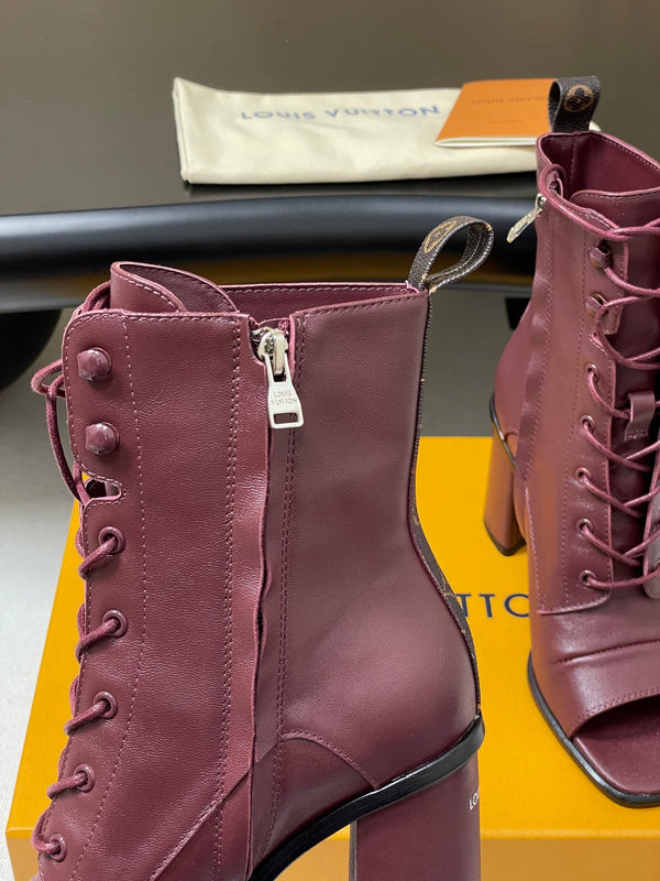LV Berlin Open Toe Ankle Boot 85mm Bordeaux Red Calfskin 416732