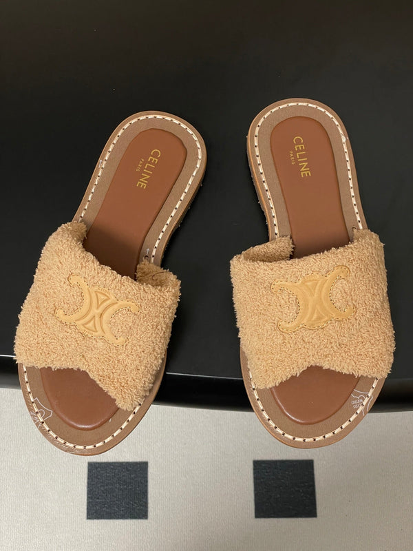 CL 25s Lympia Twisted Sandal Beige Brown Sheepskin Plush Cloth 416656