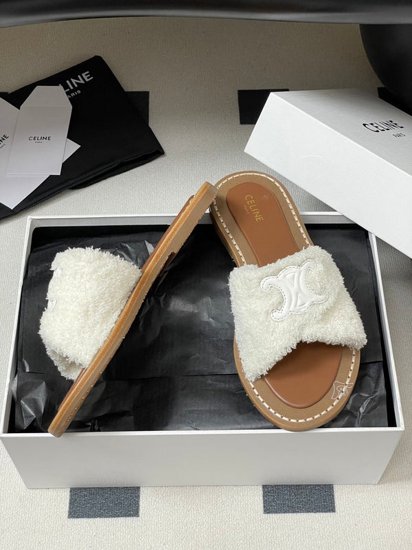 CL 25s Lympia Twisted Sandal White Brown Sheepskin Plush Cloth 416657