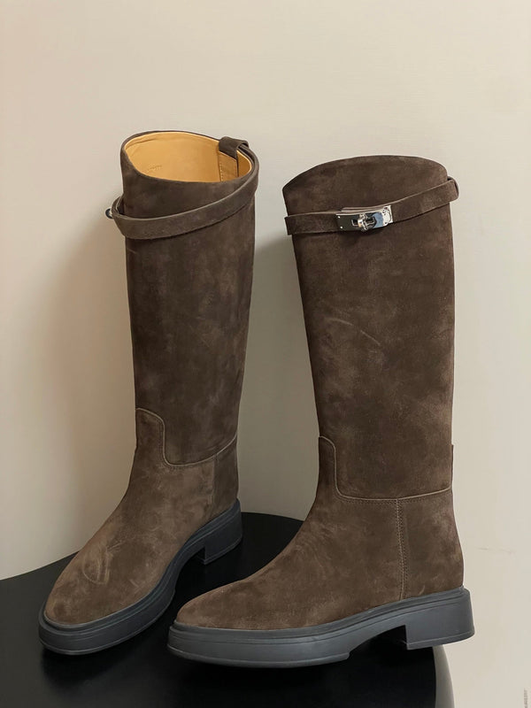 HM Jumping Boots 30mm Dark Brown Kelly Buckle Suede 423265