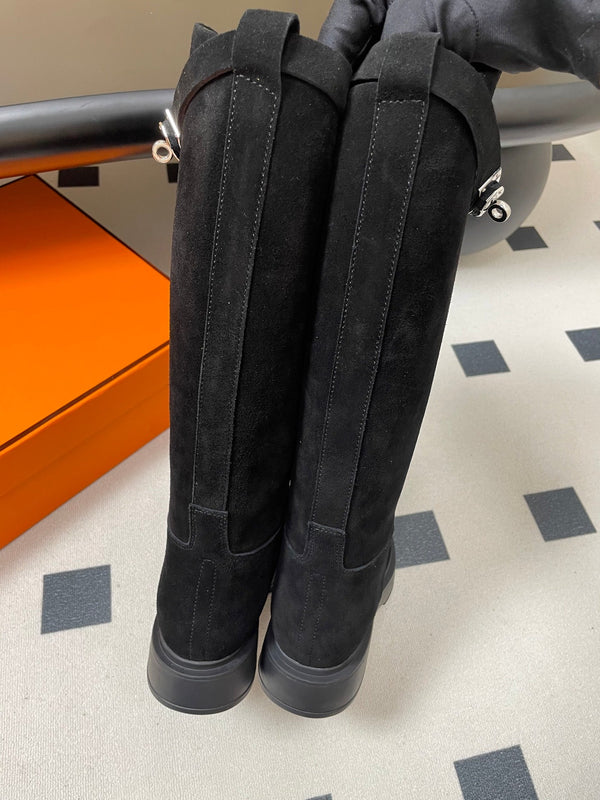 HM Jumping Boots Black Kelly Buckle Suede 423267