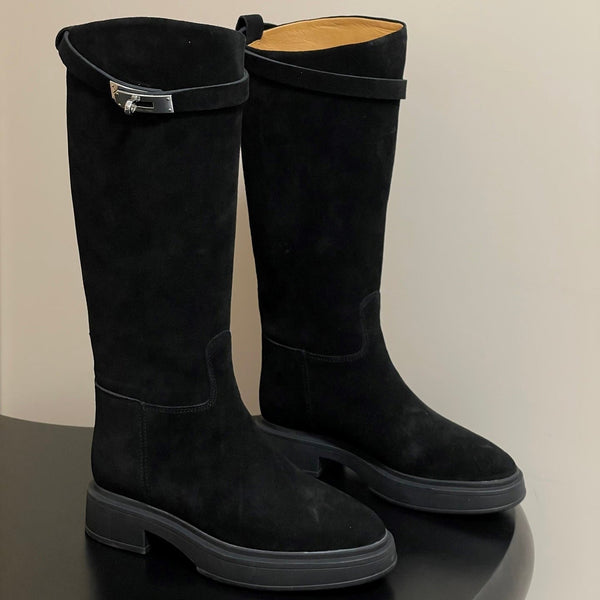 HM Jumping Boots Black Kelly Buckle Suede 423267