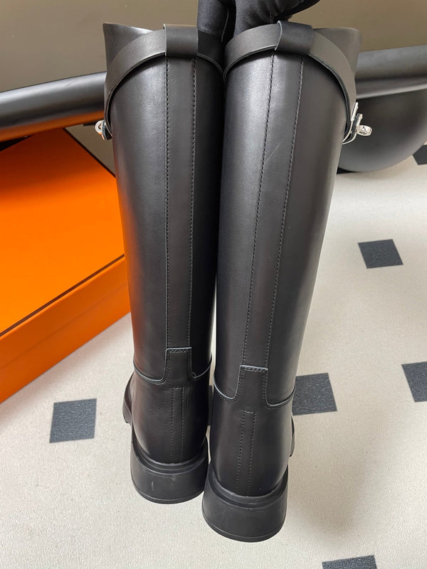 HM Jumping Boots Black Kelly Buckle Cowhide Leather