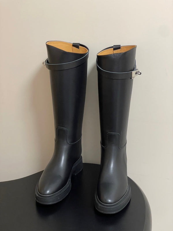 HM Jumping Boots Black Kelly Buckle Cowhide Leather