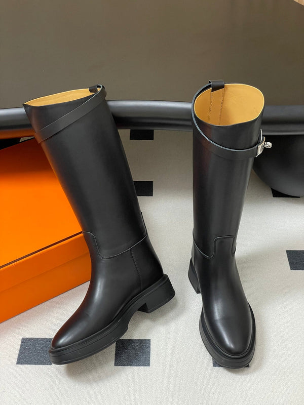 HM Jumping Boots Black Kelly Buckle Cowhide Leather