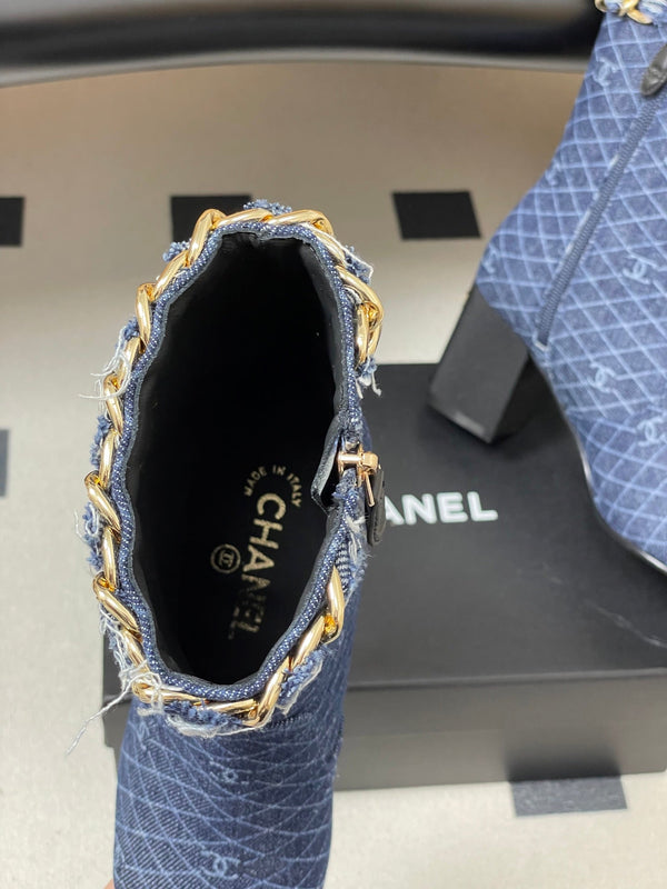 CC 25B Chain Short Boot 70mm Black Blue Denim 423145