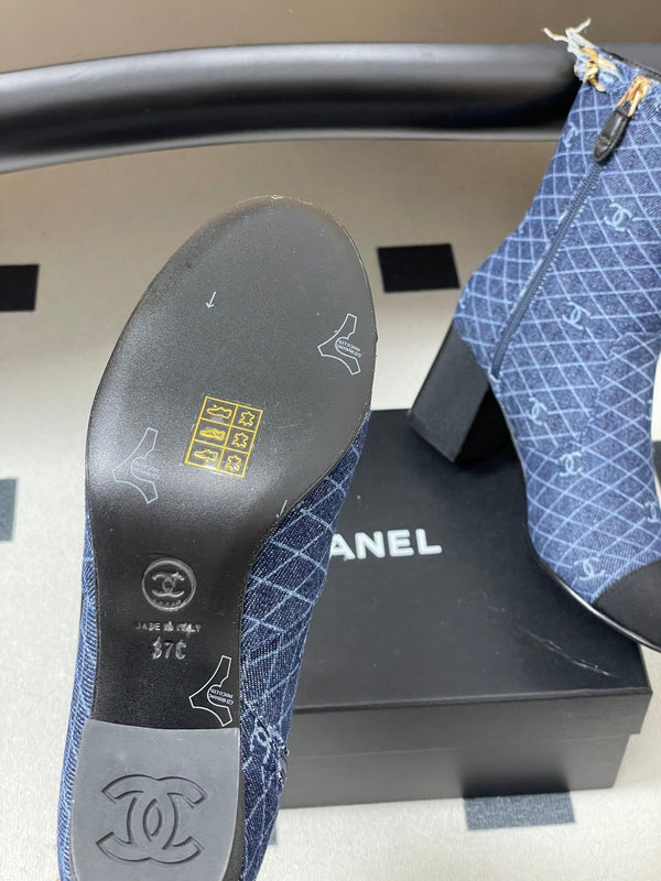 CC 25B Chain Short Boot 70mm Black Blue Denim 423145