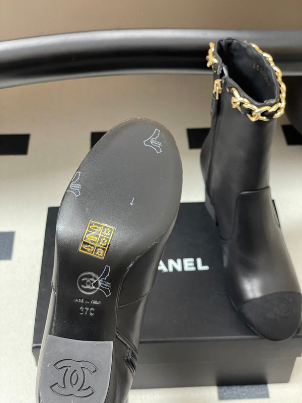 CC 25B Chain Short Boot 70mm Black Denim Cowhide 423149