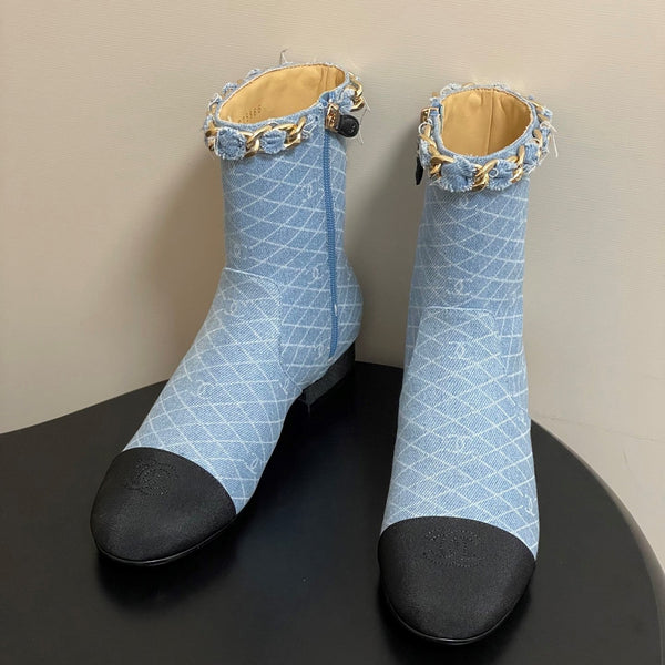 CC 25B Stivaletto corto con catena 25mm Nero Azzurro Denim 423151