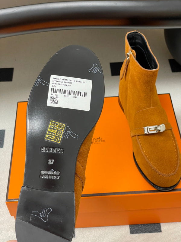 HM Short Boots 25mm Kelly Buckle Rich Burnt Orange Suede