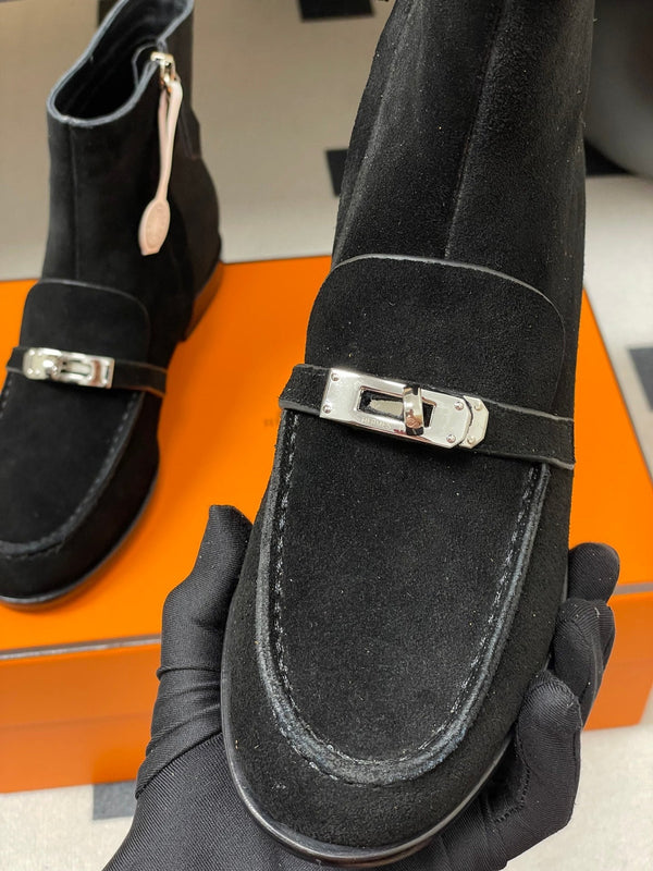 HM Short Boots 25mm Kelly Buckle Black Suede