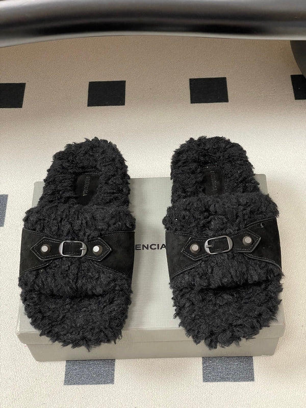 Balenciaga Classic Buckle Slippers Black Wool 535030