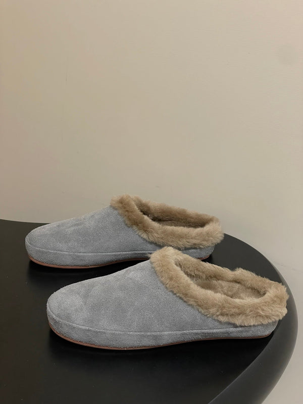 LP 25 Closed-Toe Half-Slippers Gray Beige Suede Fur 534683