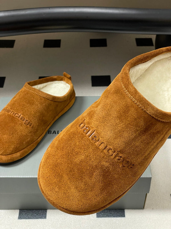Balenciaga Mule Slip-On Caramel Brown Suede Wool 534531