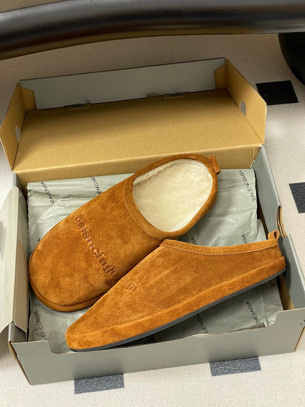 Balenciaga Mule Slip-On Caramel Brown Suede Wool 534531