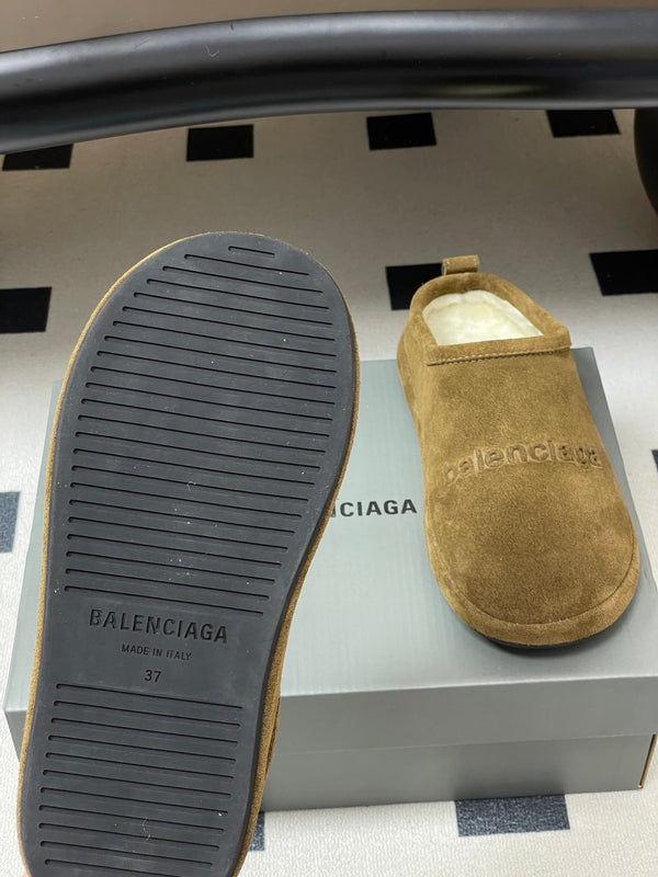 Balenciaga Mule Slip-On Light Brown Suede Wool 534533