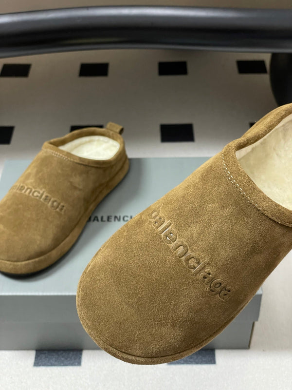 Balenciaga Mule Slip-On Light Brown Suede Wool 534533