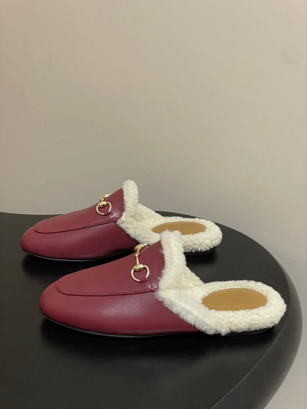 GG horsebit flat mules red cowhide 534711