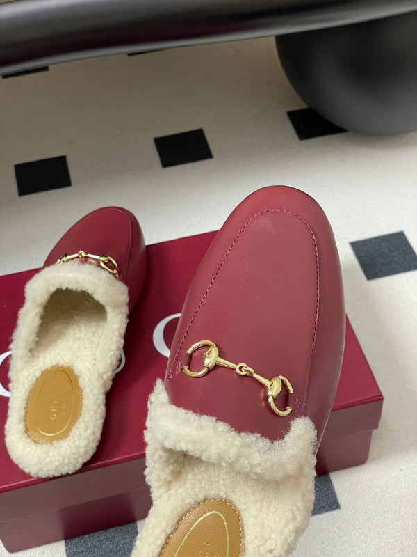 GG horsebit flat mules red cowhide 534711