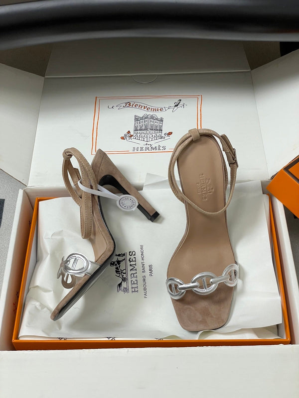 HM Luz Sandals 10.5 Dark Khahi Sheepskin Suede 593702