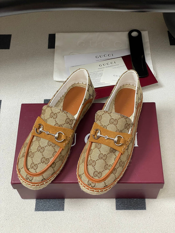 GG 26ss Mocassins sans lacets Camel Beige Denim 593496