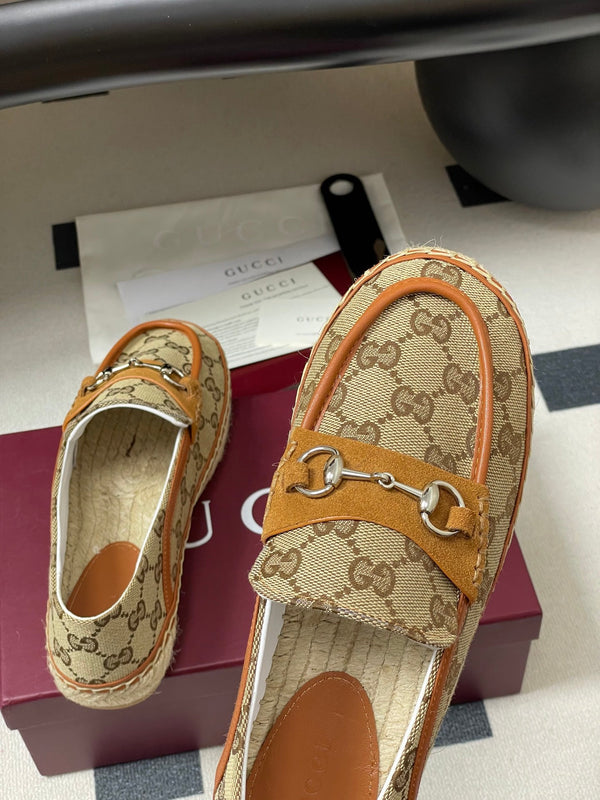 GG 26ss Mocassins sans lacets Camel Beige Denim 593496