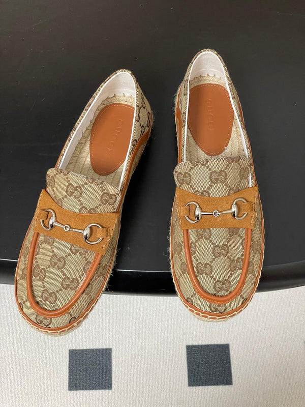 GG 26ss Mocassins sans lacets Camel Beige Denim 593496