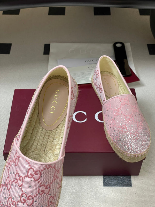 GG 26ss Mocassins à enfiler Strass Rose clair Toile Double G 593498