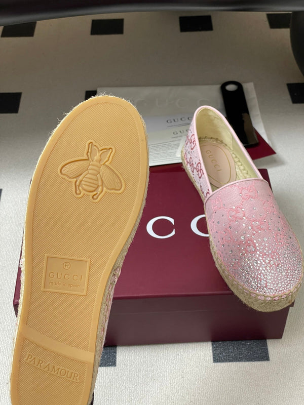 GG 26ss Mocassins à enfiler Strass Rose clair Toile Double G 593498