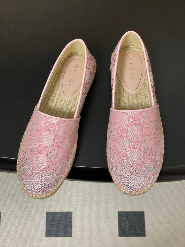 GG 26ss Mocassins à enfiler Strass Rose clair Toile Double G 593498