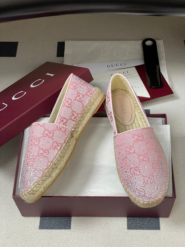 GG 26ss Mocassins à enfiler Strass Rose clair Toile Double G 593498