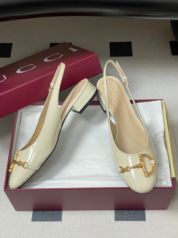 GG 26ss Big D Half HorseBit Mary Jane Cuir verni blanc 593505